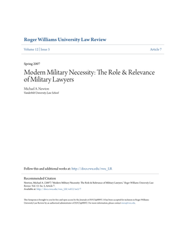 Modern Military Necessity: the Role & Relevance of Military Lawyers