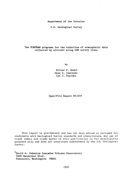 Department of the Interior U.S. Geological Survey Two FORTRAN