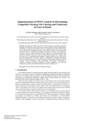 Implementation of SWOT Analysis in Determining Competitive Strategy on Catering and Conference Services in Hotels
