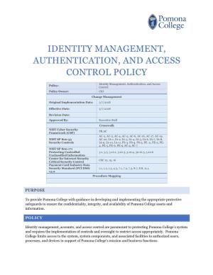 Identity Management, Authentication, and Access Control Policy