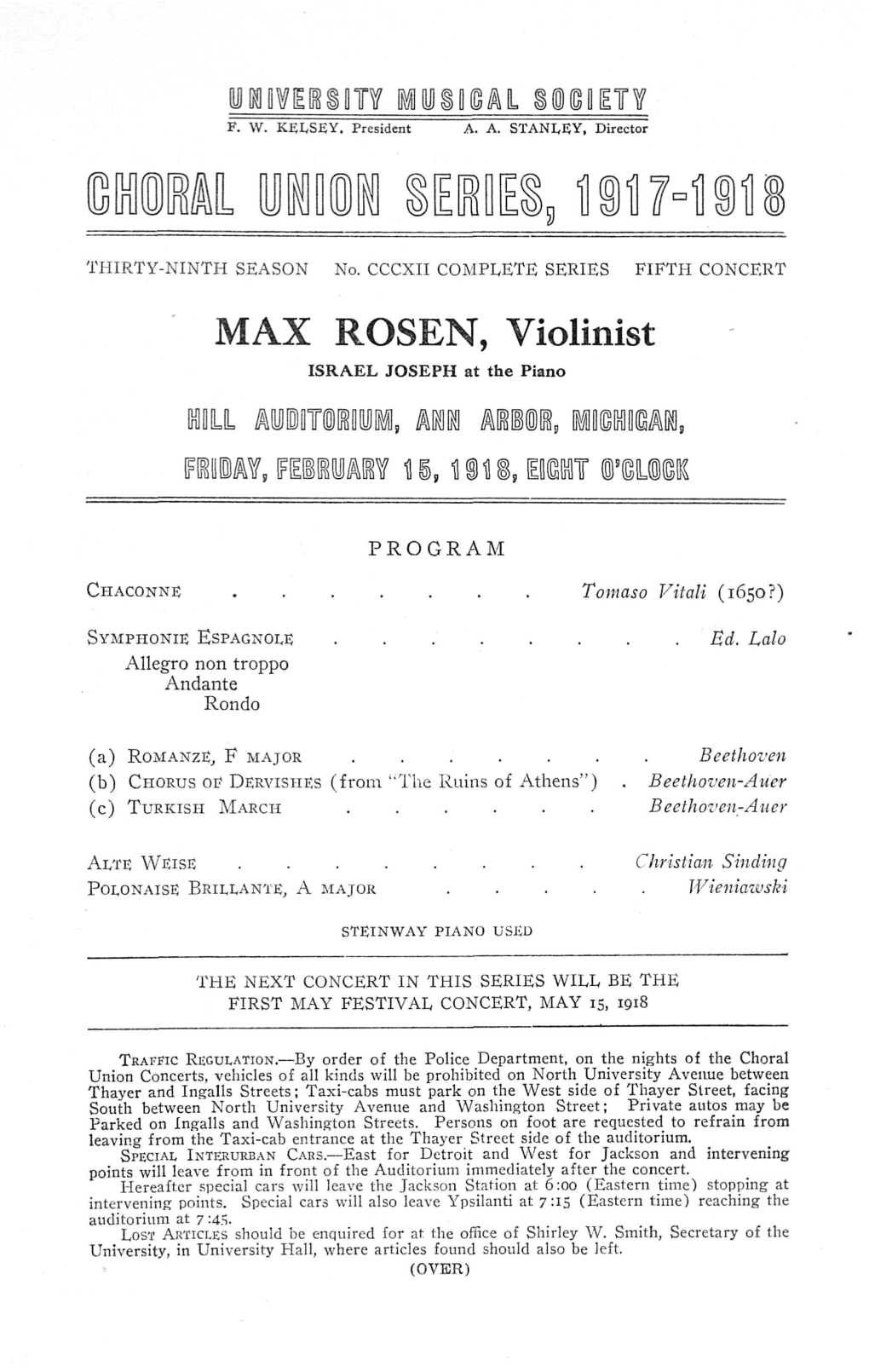 MAX ROSEN, Violinist ISRAEL JOSEPH at the Piano Frflflll Mmtmii, Ml MBIQI, Mffldm M1M, [Feimmv 16, 19118, EMT WLW