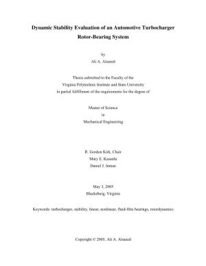Dynamic Stability Evaluation of an Automotive Turbocharger Rotor-Bearing System