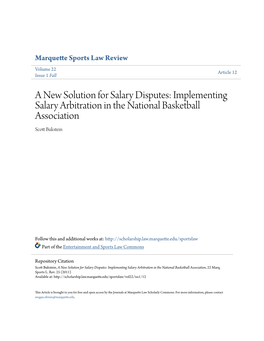 Implementing Salary Arbitration in the National Basketball Association Scott Ukb Stein