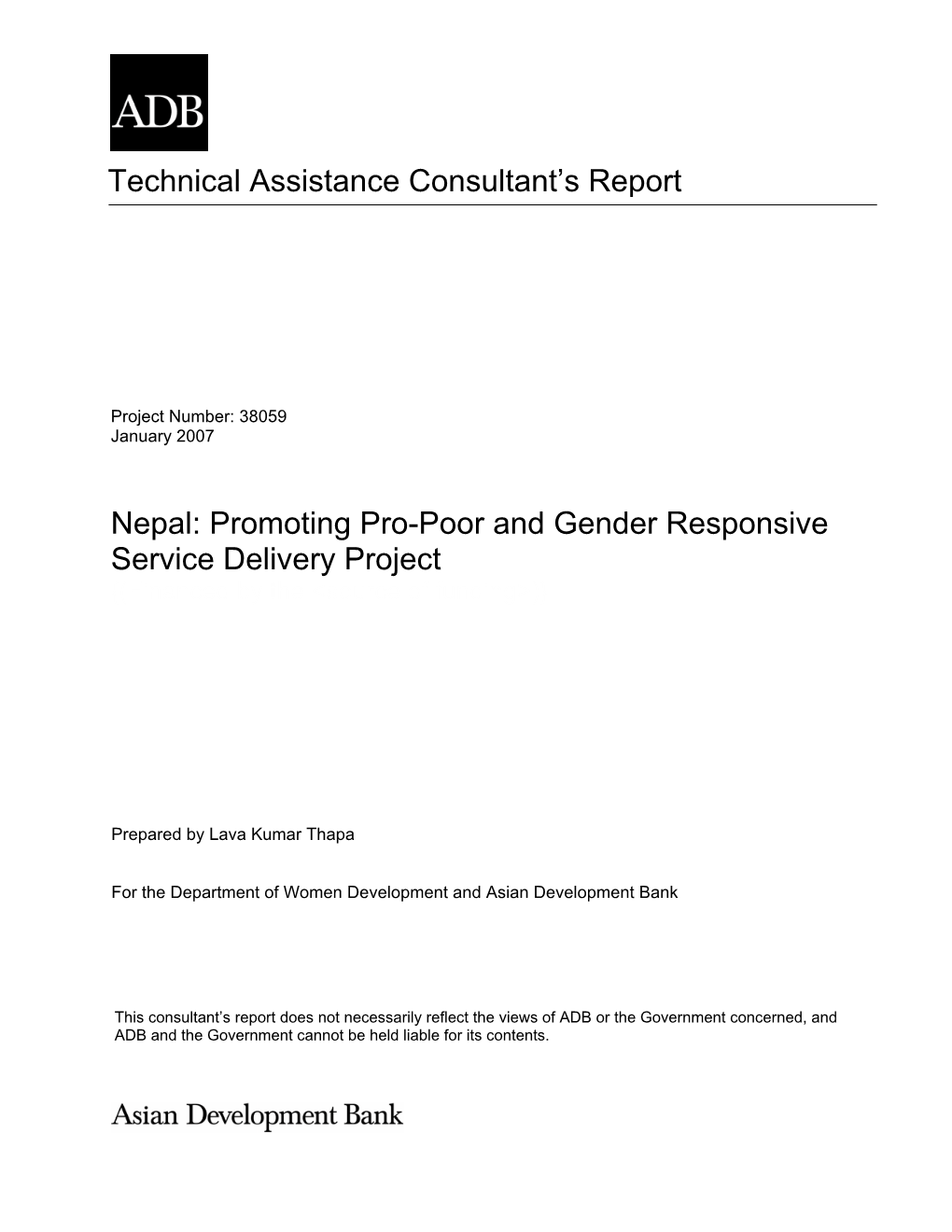 Promoting Pro-Poor and Gender Responsive Service Delivery Project