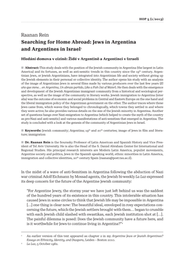 Raanan Rein Searching for Home Abroad: Jews in Argentina and Argentines in Israel1