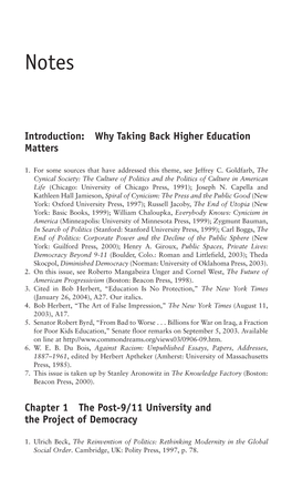 Introduction: Why Taking Back Higher Education Matters Chapter 1 The