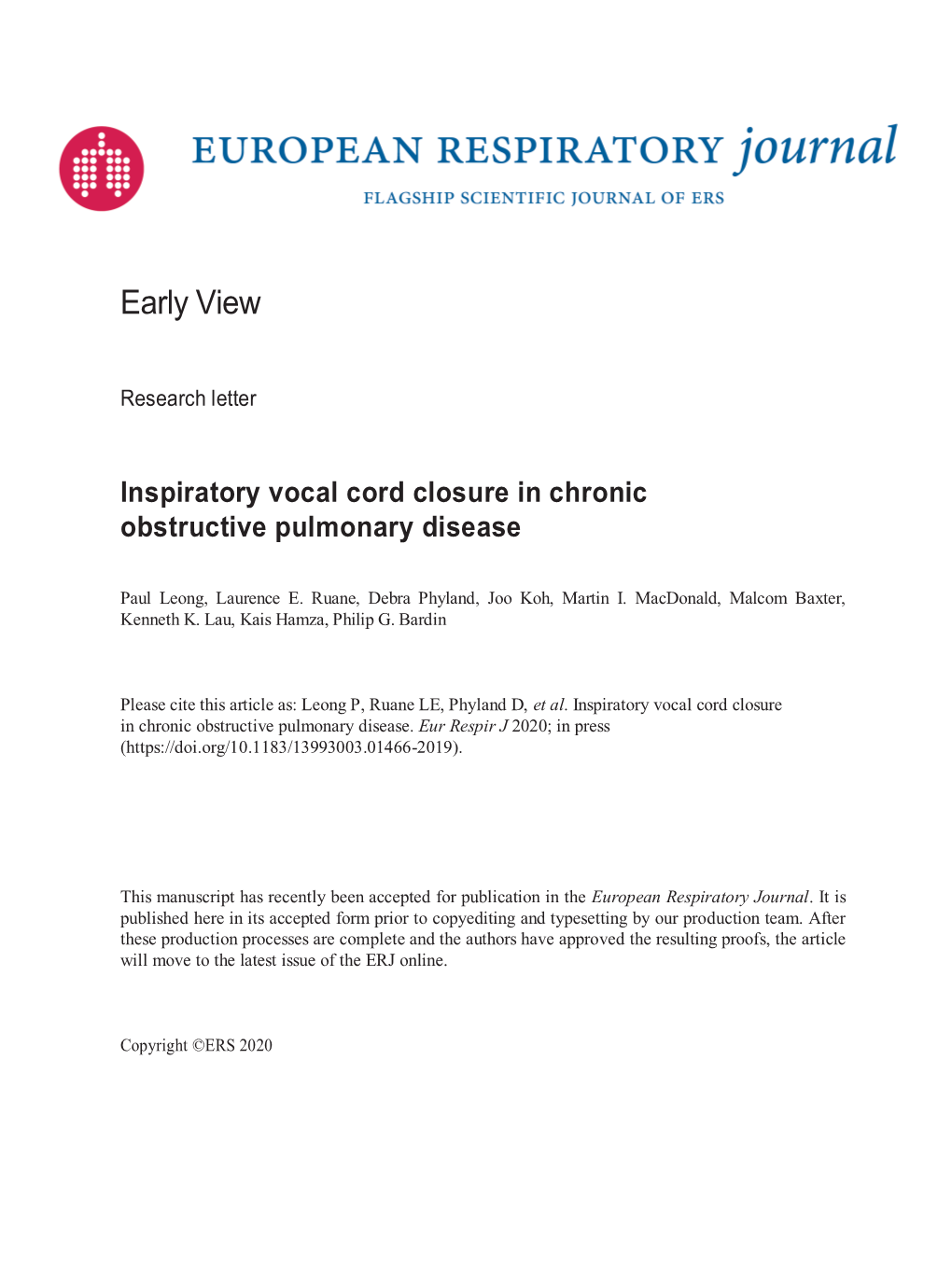 Inspiratory Vocal Cord Closure in Chronic Obstructive Pulmonary Disease