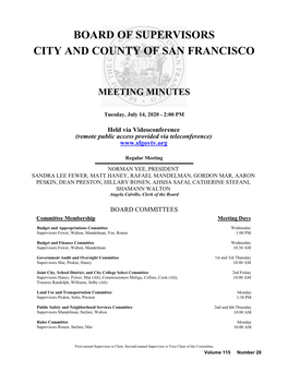 Board of Supervisors City and County of San Francisco