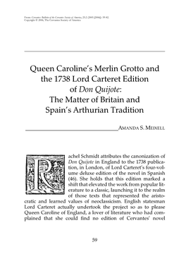 Queen Caroline's Merlin Grotto and the 1738 Lord Carteret Edition Of