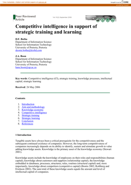 Competitive Intelligence in Support of Strategic Training and Learning