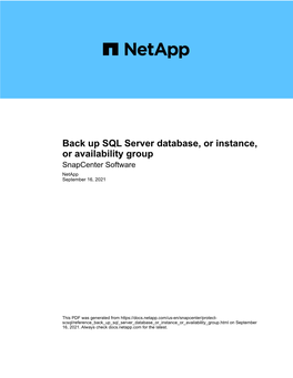 Back up SQL Server Database, Or Instance, Or Availability Group : Snapcenter Software