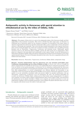Antiparasitic Activity in Asteraceae with Special Attention to Ethnobotanical Use by the Tribes of Odisha, India