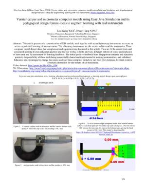 Vernier Caliper and Micrometer Computer Models Using Easy Java Simulation and Its Pedagogical Design Features—Ideas for Augmenting Learning with Real Instruments