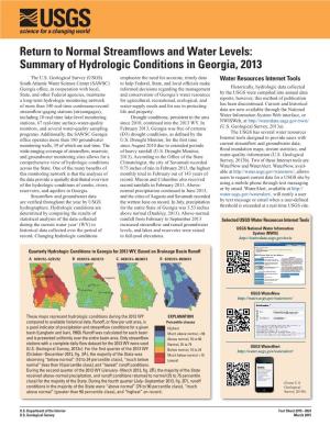 Normal Streamflows and Water Levels: Summary of Hydrologic Conditions in Georgia, 2013 the U.S