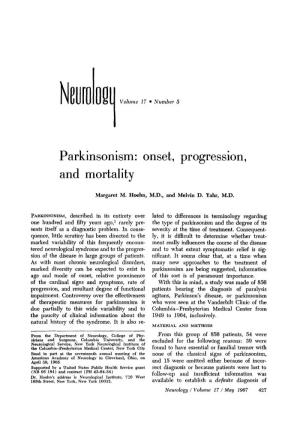 Parkinsonism: Onset, Progression, and Mortality