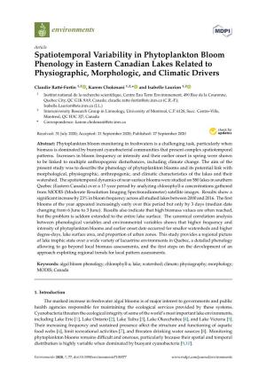Spatiotemporal Variability in Phytoplankton Bloom Phenology in Eastern Canadian Lakes Related to Physiographic, Morphologic, and Climatic Drivers