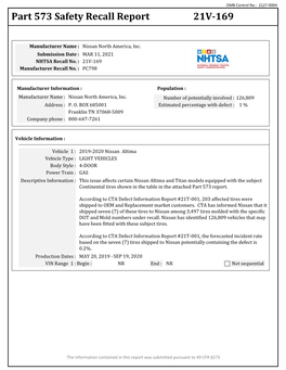 Part 573 Safety Recall Report 21V-169