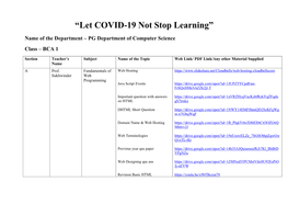 “Let COVID-19 Not Stop Learning”