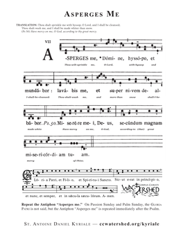 Asperges Me Apsalms 50 P–– Sung E Rbefore G Sunday E S Masses M in Thee Extraordinary Form Outside Paschal Time