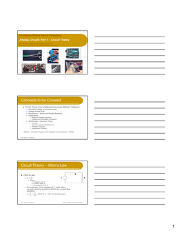 Concepts to Be Covered Circuit Theory