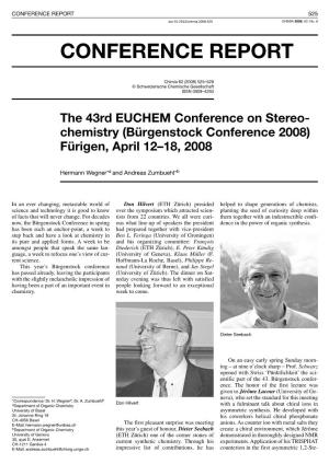 The 43Rd EUCHEM Conference on Stereochemistry