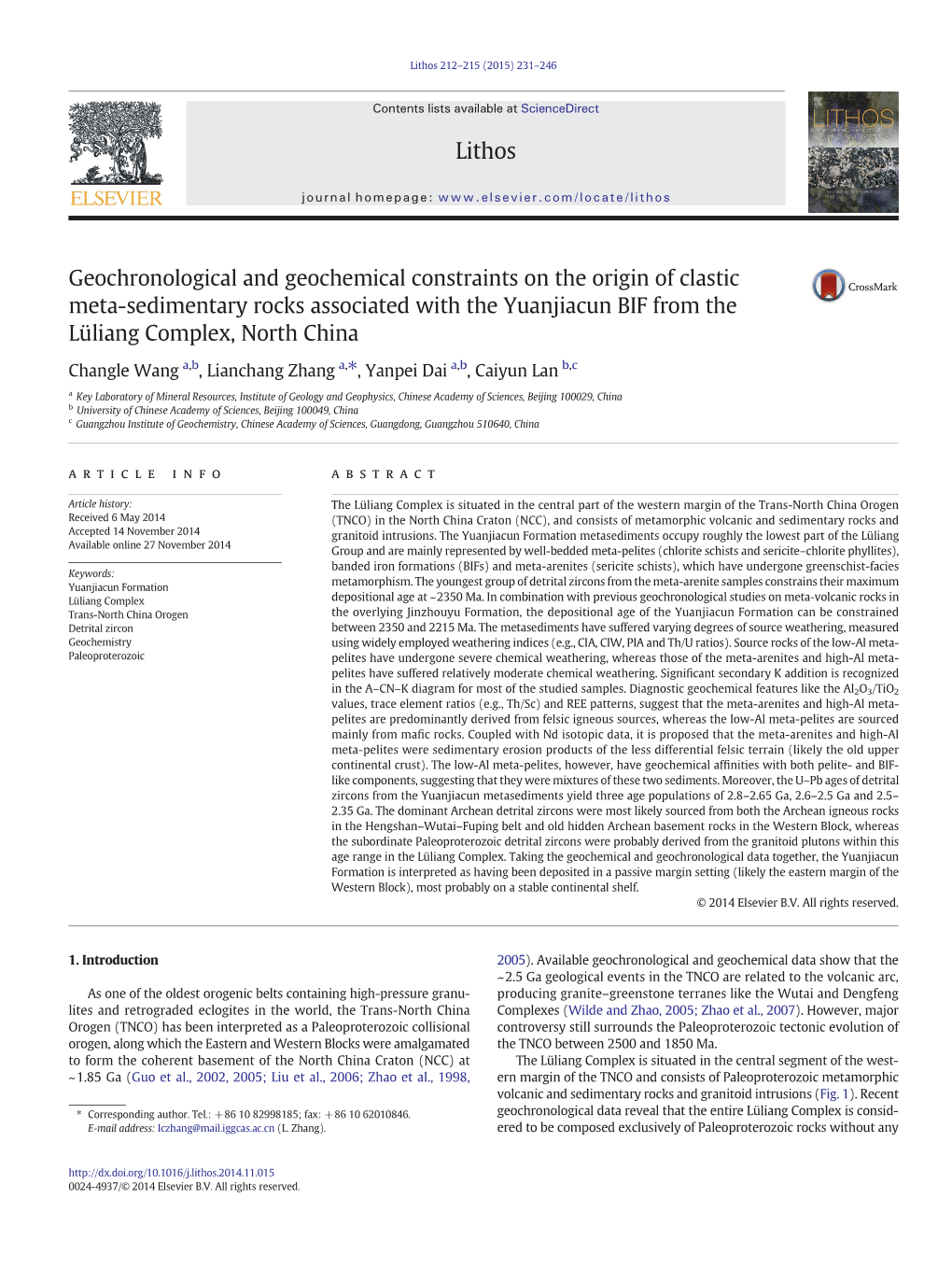 Geochronological and Geochemical Constraints on the Origin of Clastic Meta-Sedimentary Rocks Associated with the Yuanjiacun BIF from the Lüliang Complex, North China