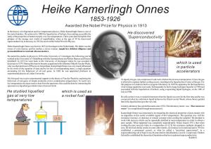 Heike Kamerlingh Onnes 1853-1926 Awarded the Nobel Prize for Physics in 1913