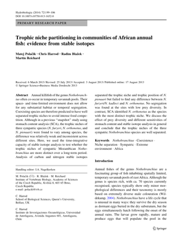 Trophic Niche Partitioning in Communities of African Annual Fish