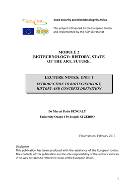 Module 2 Biotechnology: History, State of the Art, Future. Lecture Notes