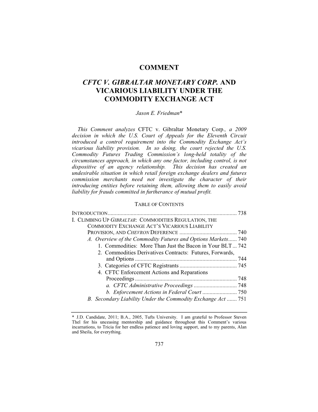 Comment Cftc V. Gibraltar Monetary Corp. and Vicarious Liability Under