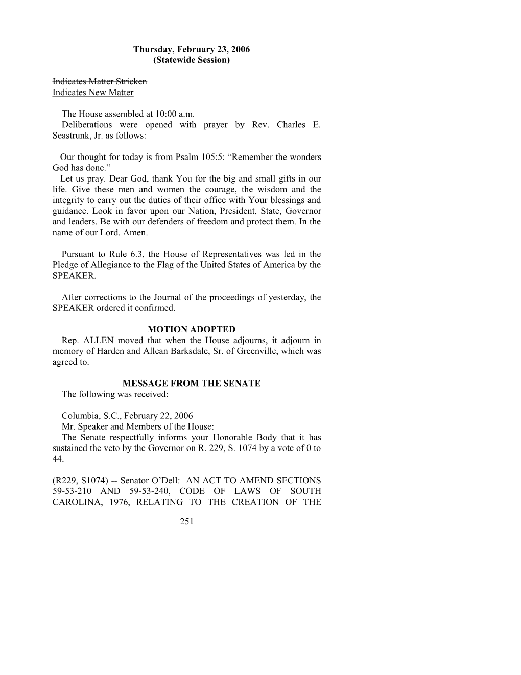 House Journal for Feb. 23, 2006 - South Carolina Legislature Online