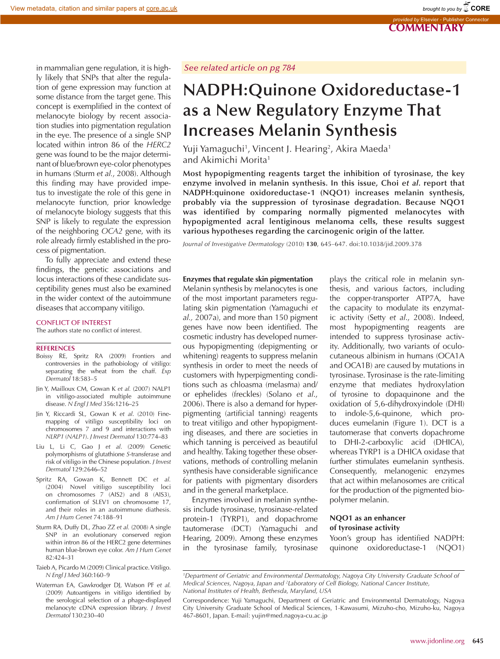 NADPH:Quinone Oxidoreductase-1 As a New Regulatory Enzyme That