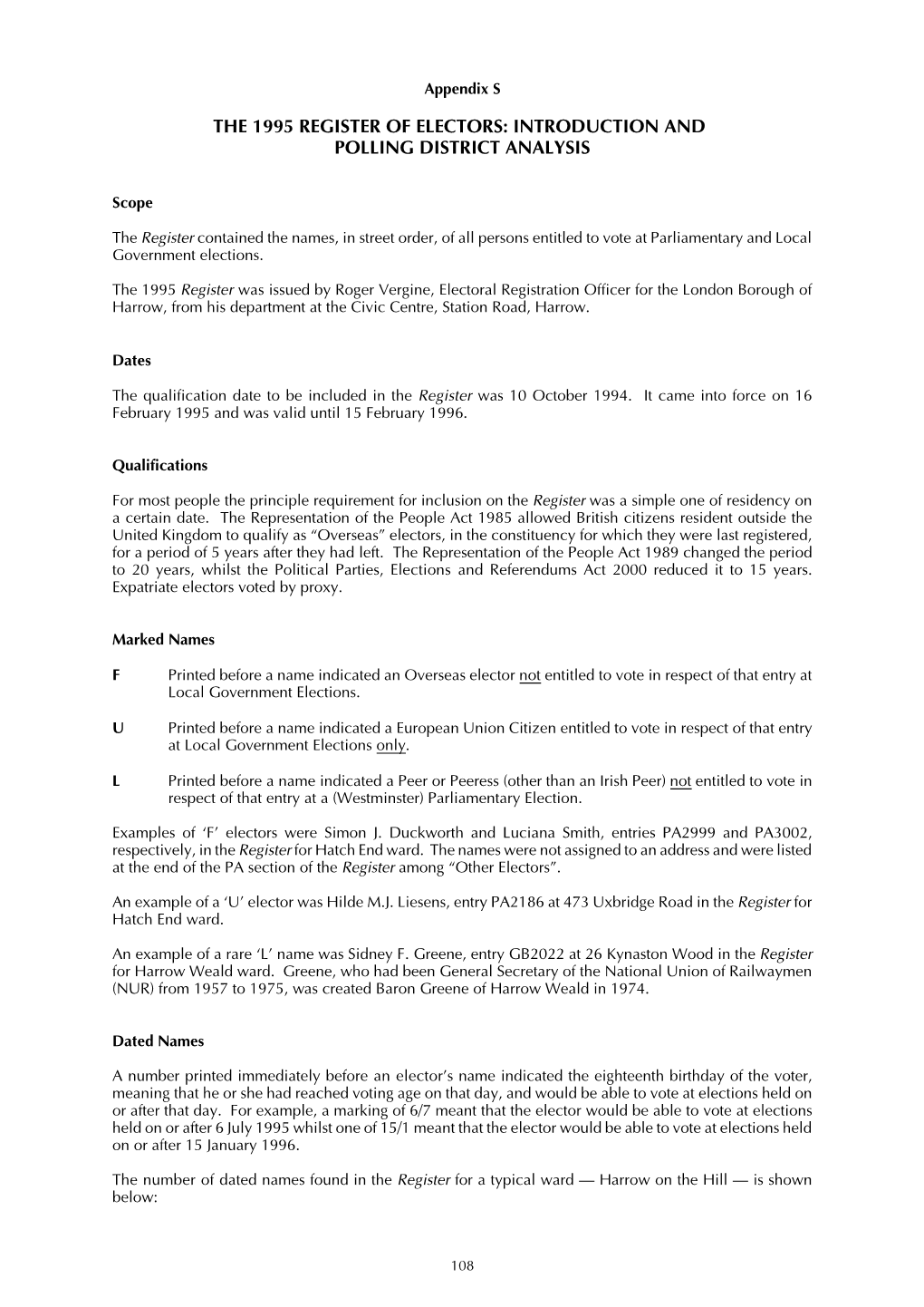 The 1995 Register of Electors: Introduction and Polling District Analysis