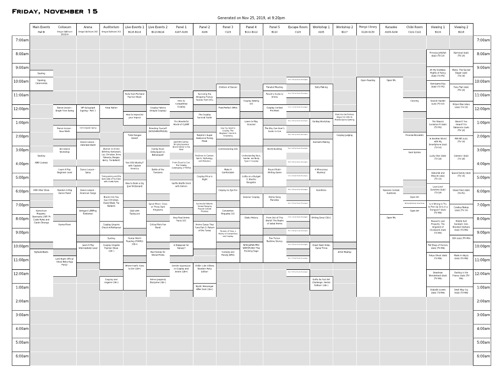 Kumoricon Schedule