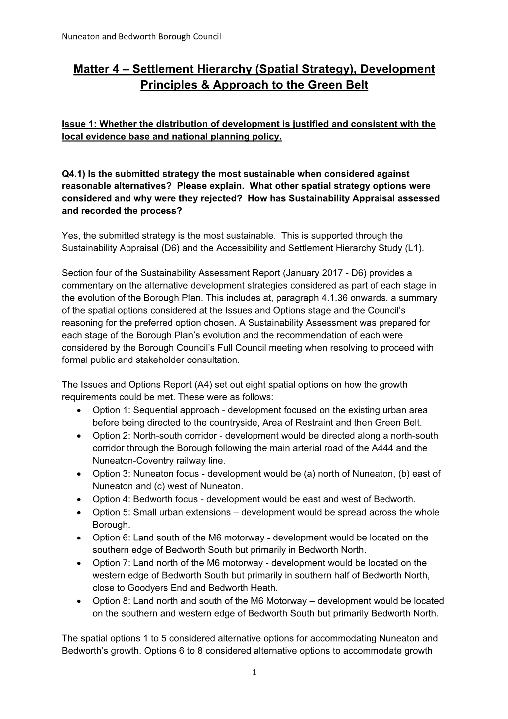 Matter 4 – Settlement Hierarchy (Spatial Strategy), Development Principles & Approach to the Green Belt