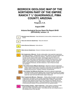 BEDROCK GEOLOGIC MAP of the NORTHERN PART of the EMPIRE RANCH 7 1F2' QUADRANGLE, PIMA COUNTY, ARIZONA by Ferguson, C.A