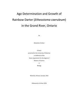 Age Determination and Growth of Rainbow Darter (Etheostoma Caeruleum) in the Grand River, Ontario
