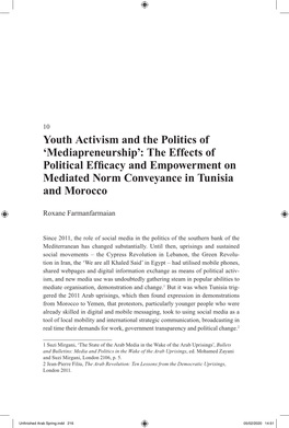Youth Activism and the Politics of ‘Mediapreneurship’: the Effects of Political Efficacy and Empowerment on Mediated Norm Conveyance in Tunisia and Morocco