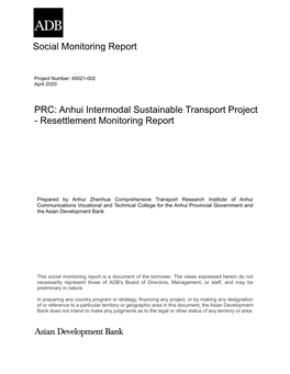 Anhui Intermodal Sustainable Transport Project - Resettlement Monitoring Report