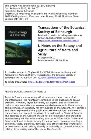 Transactions of the Botanical Society of Edinburgh I. Notes on the Botany