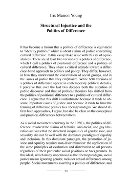 Structural Injustice and the Politics of Difference1