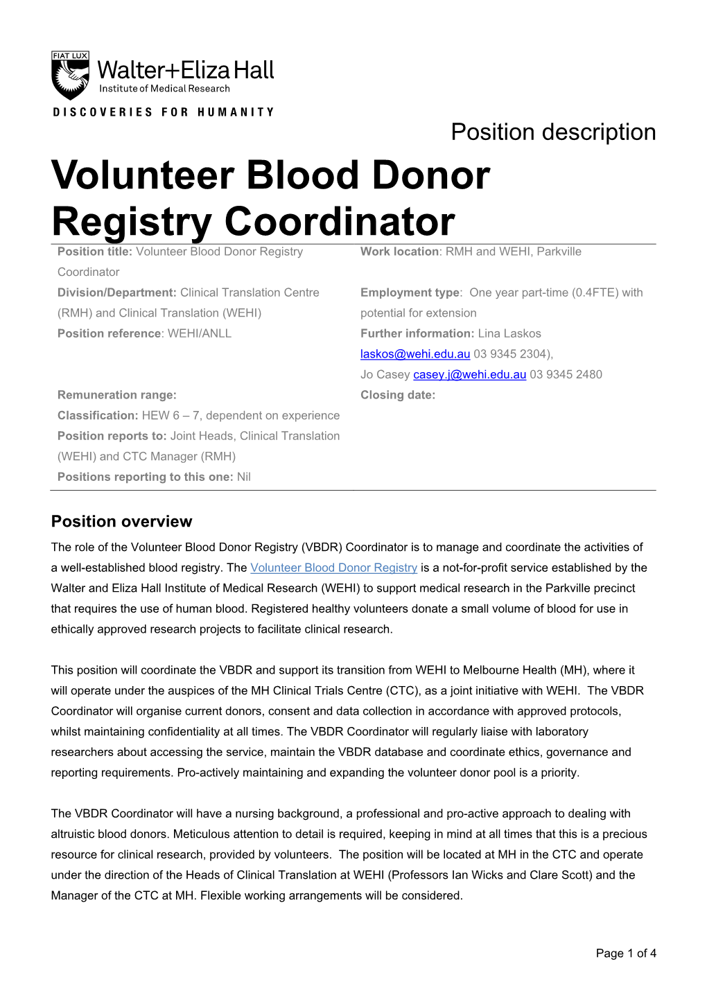 Volunteer Blood Donor Registry Coordinator