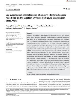 Ecohydrological Characteristics of a Newly Identified Coastal Raised Bog on the Western Olympic Peninsula, Washington State, USA
