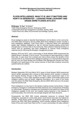 Flood Intelligence: What It Is, Why It Matters and How It Is Generated – Lessons from Lockhart and Urana Shire Floods 2010-2012