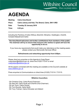 (Public Pack)Agenda Document for Calne Area Board, 22/01/2019 18:30