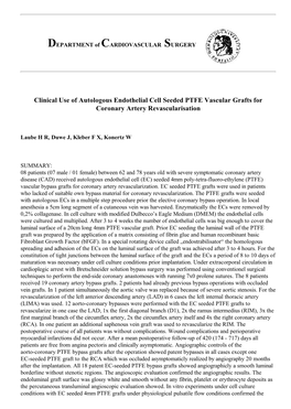 Clinical Use of Autologous Endothelial Cell Seeded PTFE Vascular Grafts for Coronary Artery Revascularisation