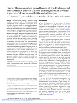 Higher Than Expected Growth Rate of the Endangered West African Giraffe Giraffa Camelopardalis Peralta: a Successful Human–Wildlife Cohabitation