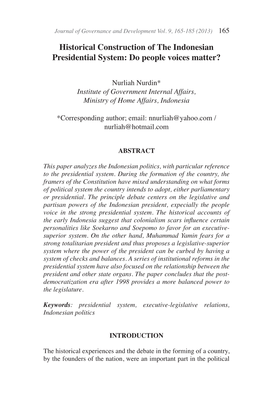 Historical Construction of the Indonesian Presidential System: Do People Voices Matter?