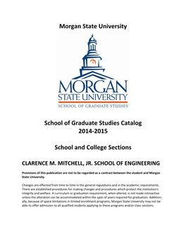 Morgan State University School of Graduate Studies Catalog 2014