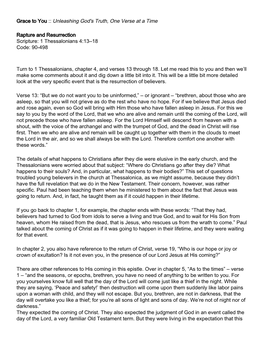 Grace to You :: Unleashing God's Truth, One Verse at a Time Rapture and Resurrection Scripture: 1 Thessalonians 4:13–18 Code